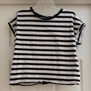 Zara Black, White, and Tan  Striped Muscle Tee